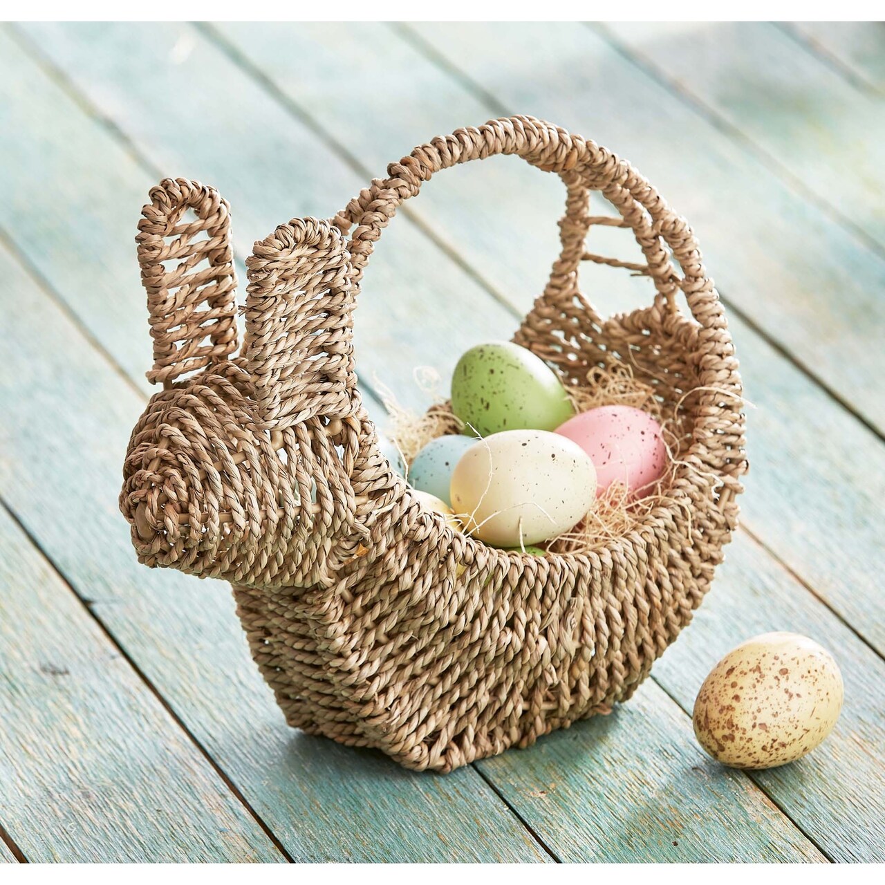 Seagrass Easter Spring Bunny Shaped Basket for Tabletop Kitchen Decoration, 10.0L x 5.5W x 10.0H inch.